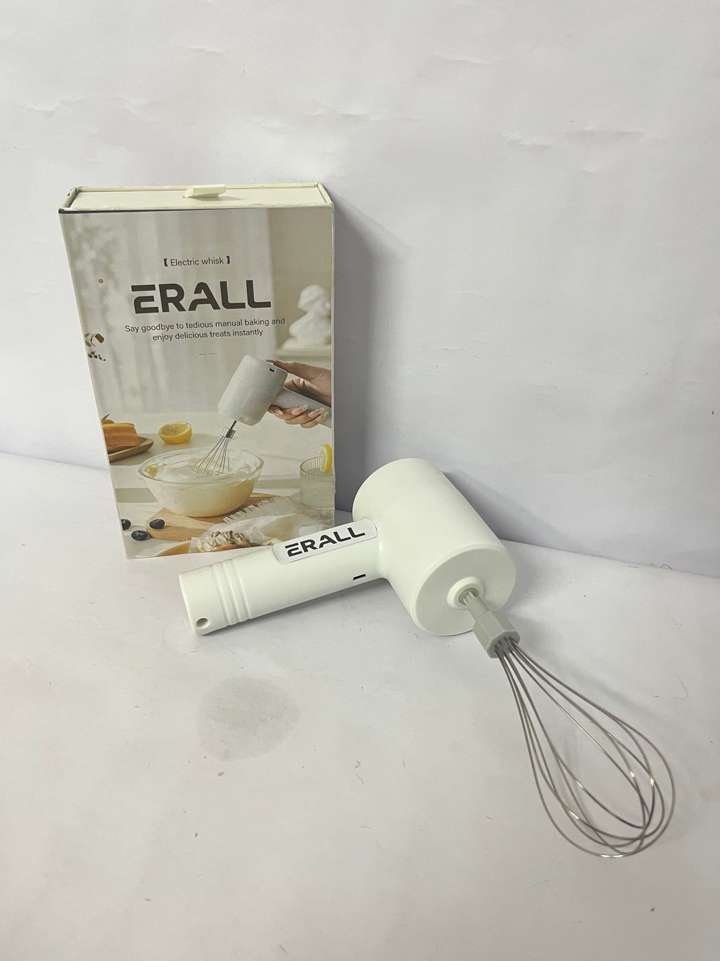 ERALL  Cordless Hand Mixer Electric, Rechargeable 3-Speed Handheld Mixer,Portable Wireless Whisk with Dual Beaters for Baking, Eggs, Cream & Batters (White)