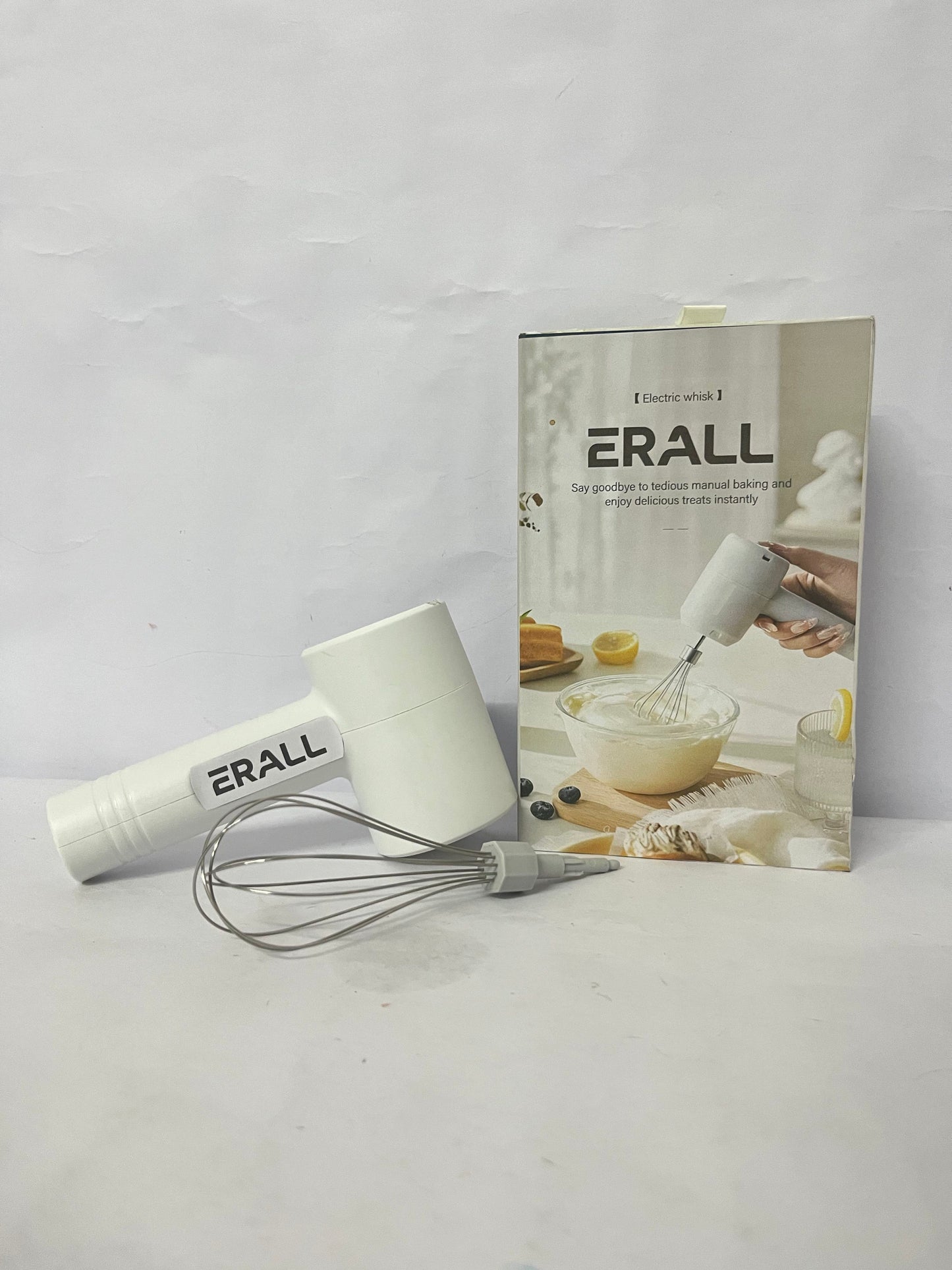 ERALL  Cordless Hand Mixer Electric, Rechargeable 3-Speed Handheld Mixer,Portable Wireless Whisk with Dual Beaters for Baking, Eggs, Cream & Batters (White)