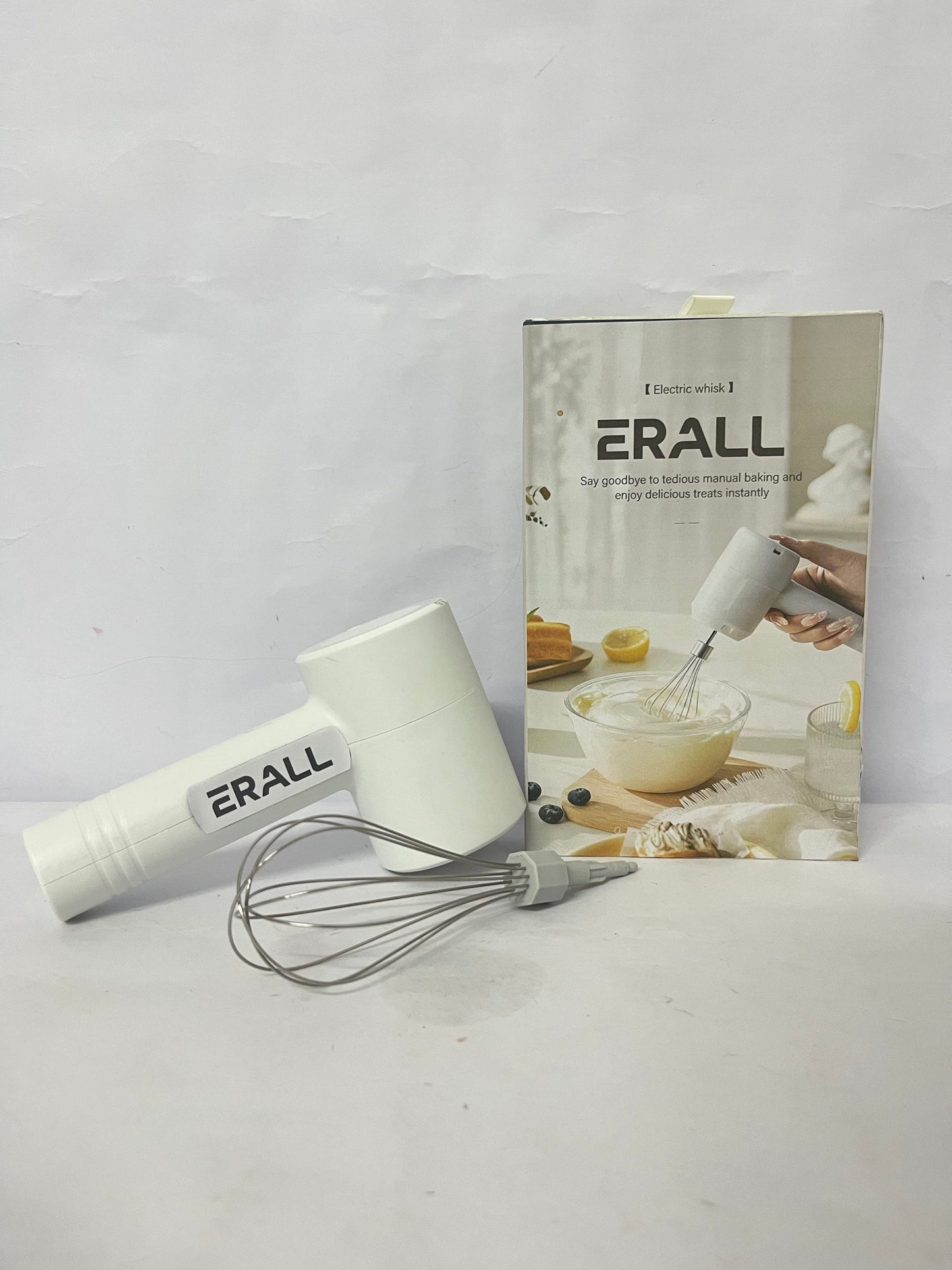 ERALL  Cordless Hand Mixer Electric, Rechargeable 3-Speed Handheld Mixer,Portable Wireless Whisk with Dual Beaters for Baking, Eggs, Cream & Batters (White)