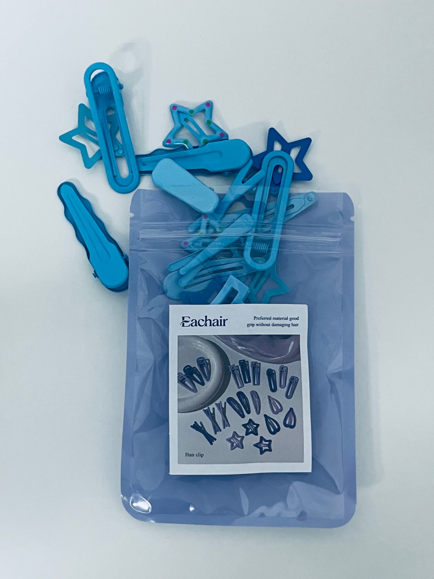 Eachair Blue Hair Clip Set - Star & Geometric Hair Accessories with Resealable Pouch