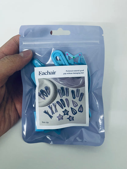 Eachair Blue Hair Clip Set - Star & Geometric Hair Accessories with Resealable Pouch