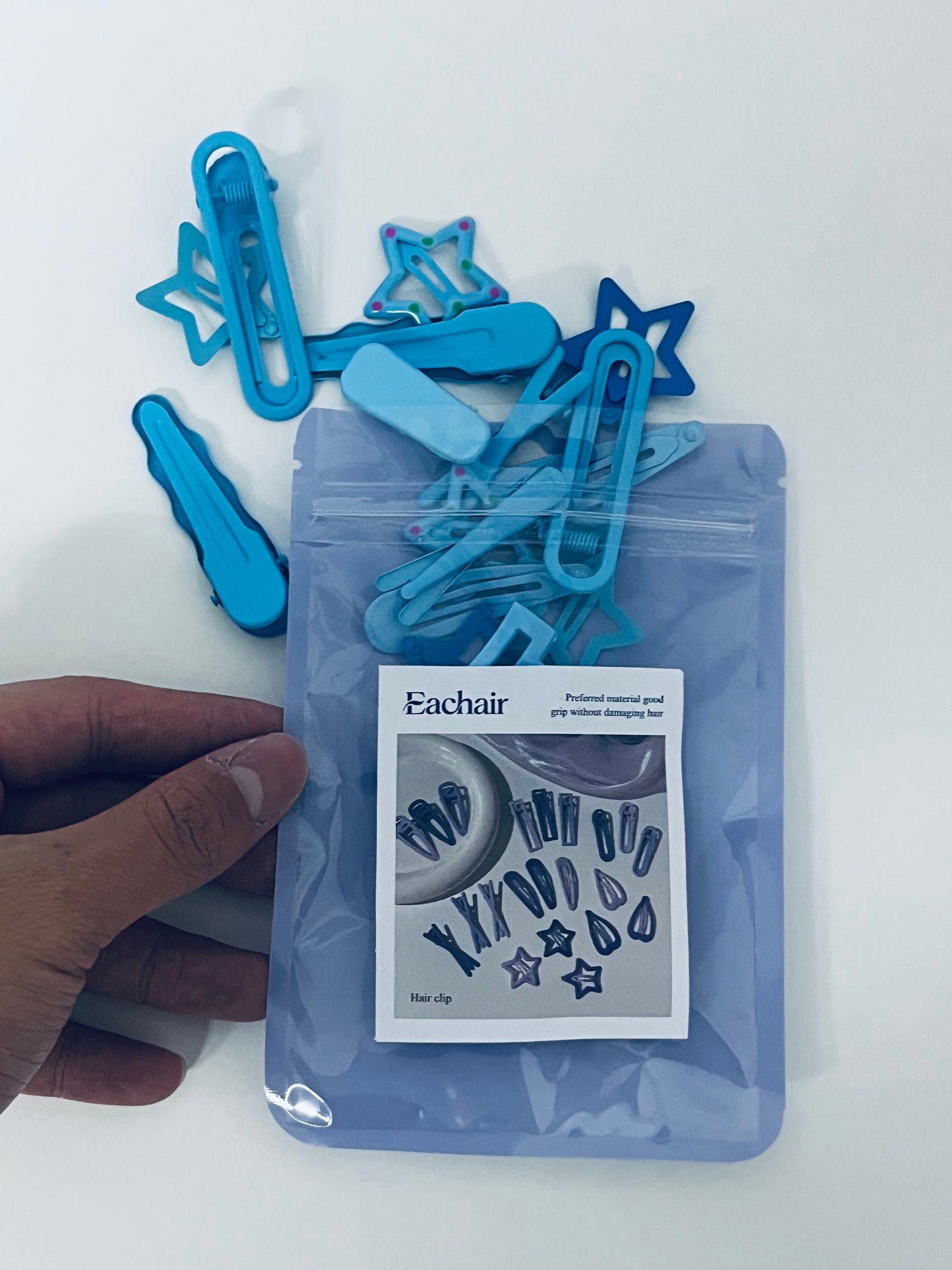 Eachair Blue Hair Clip Set - Star & Geometric Hair Accessories with Resealable Pouch
