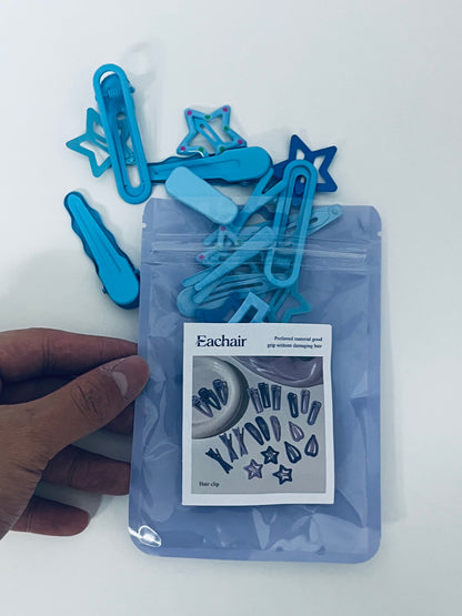 Eachair Blue Hair Clip Set - Star & Geometric Hair Accessories with Resealable Pouch