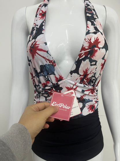 【EarlPolar Floral Halter One-Piece Swimsuit】—— Flattering Style for Confident Beach Days