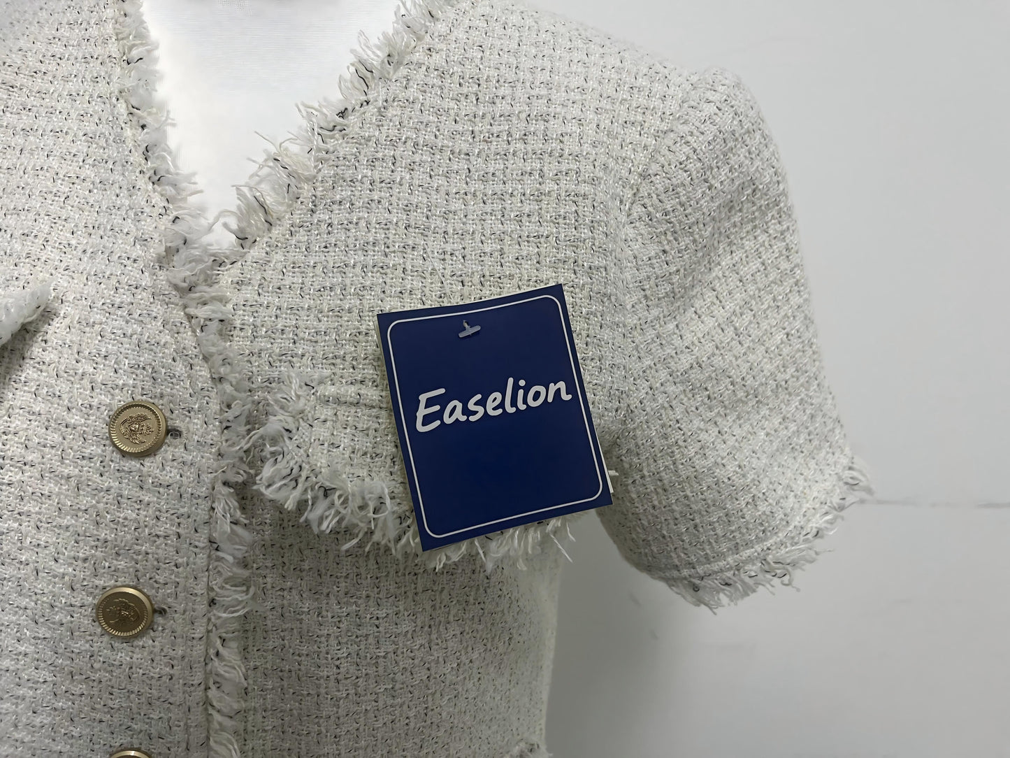 【Easelion Tweed Fringed Short-Sleeve Top】—— Elegant Textured Top for Chic Daily Styling
