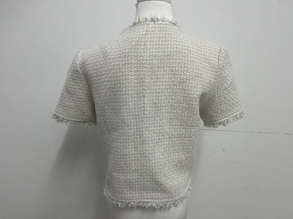 【Easelion Tweed Fringed Short-Sleeve Top】—— Elegant Textured Top for Chic Daily Styling