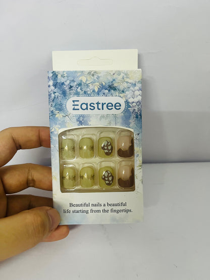Eastree Glue on Nails Square Short Length, 24Pcs Full Cover Reusable False Nails Kits, Artificial Fingernails Acrylic Fake Nails for Women, Press on Nails With Charms, Stick on Nails Coffin Shape