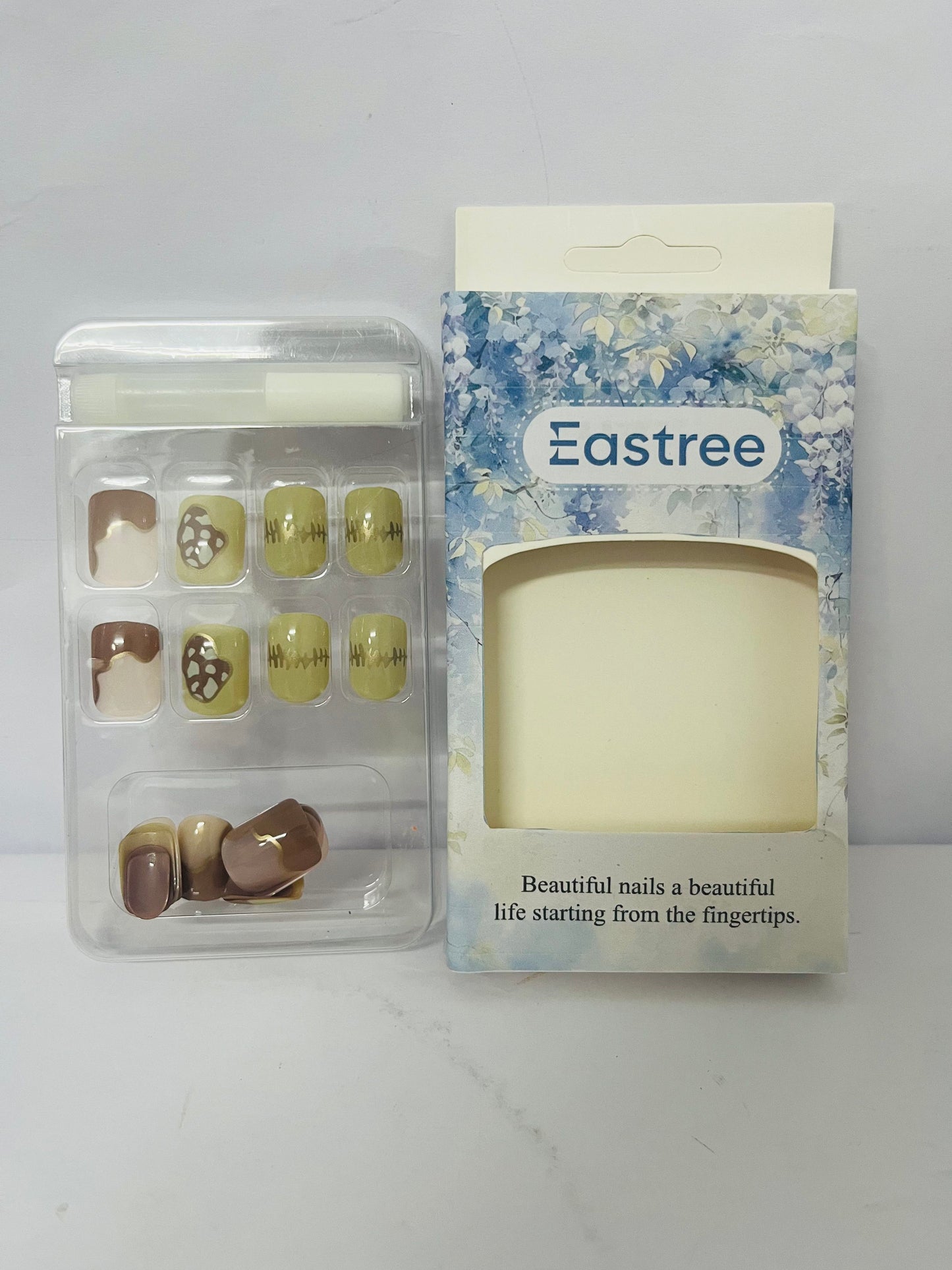 Eastree Glue on Nails Square Short Length, 24Pcs Full Cover Reusable False Nails Kits, Artificial Fingernails Acrylic Fake Nails for Women, Press on Nails With Charms, Stick on Nails Coffin Shape