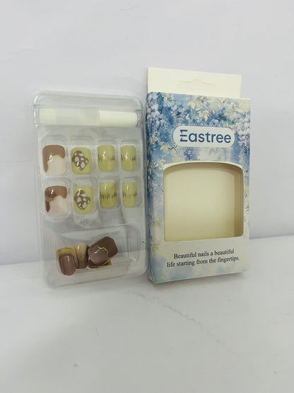 Eastree Glue on Nails Square Short Length, 24Pcs Full Cover Reusable False Nails Kits, Artificial Fingernails Acrylic Fake Nails for Women, Press on Nails With Charms, Stick on Nails Coffin Shape