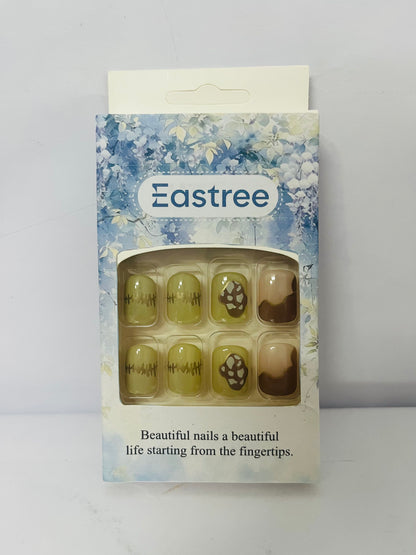 Eastree Glue on Nails Square Short Length, 24Pcs Full Cover Reusable False Nails Kits, Artificial Fingernails Acrylic Fake Nails for Women, Press on Nails With Charms, Stick on Nails Coffin Shape