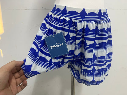 【ElfMount Blue & White Geometric Wide-Leg Shorts】—— Vibrant & Comfortable Bottoms for Casual Styling