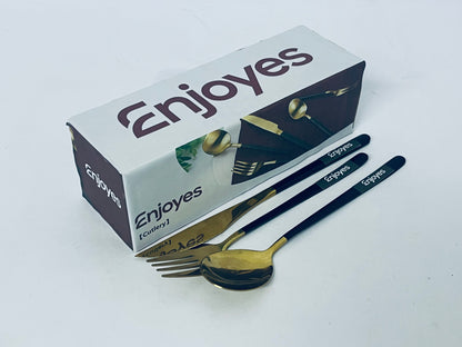 Enjoyes Black and Gold Stainless Steel Cutlery Set (Knife, Fork, Spoon) | Luxury and Stylish Tableware with Ergonomic Design