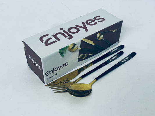 Enjoyes Black and Gold Stainless Steel Cutlery Set (Knife, Fork, Spoon) | Luxury and Stylish Tableware with Ergonomic Design