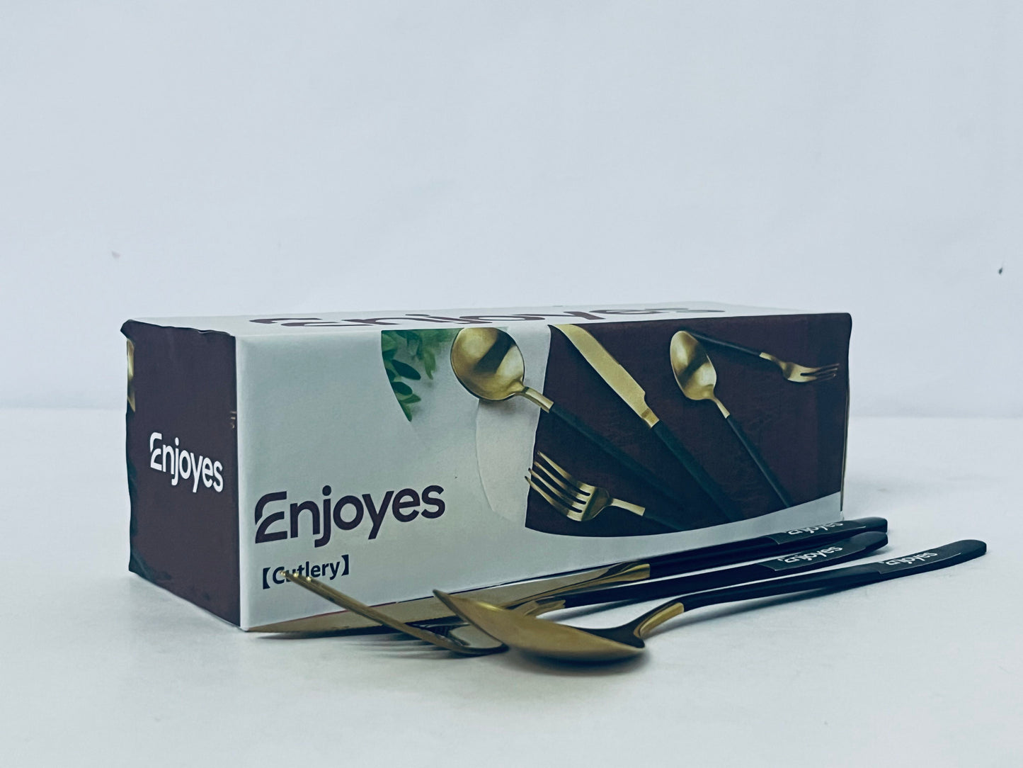 Enjoyes Black and Gold Stainless Steel Cutlery Set (Knife, Fork, Spoon) | Luxury and Stylish Tableware with Ergonomic Design