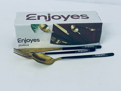 Enjoyes Silverware Set Stainless Steel Reusable Utensils Forks Spoons Knives Set, Mirror Polished Cutlery Flatware Set, Great for Family Gatherings & Daily Use (Black Handle)