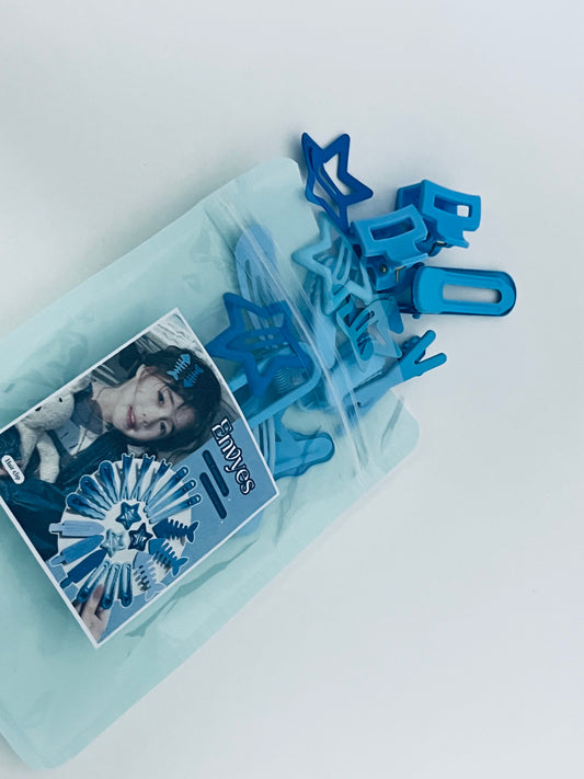 Envyes Haze Blue Hair Clip Set, Multi-Style Star Fishbone Alligator Hair Clips for Women Girls, Cute Hair Accessories for Daily Styling Flyaway Taming Hairstyle DIY