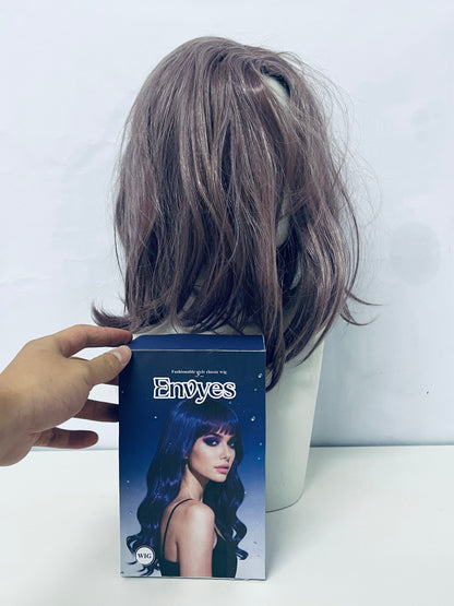 Envyes Ash Brown Medium-Length Wig for Women, Fluffy Curly Fashion Wig, Soft High-Temperature Fiber Synthetic Wig, Natural Looking Daily Party Cosplay Wig