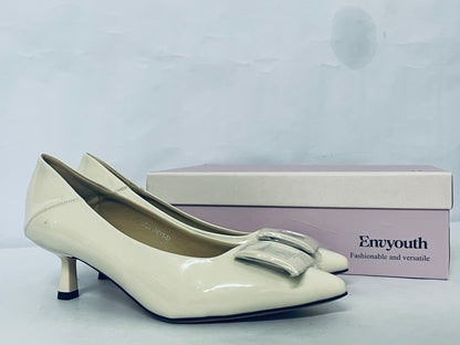 Envyouth Women's Pointed Toe Kitten Heels Pumps with Square Buckle | Fashionable Versatile Office & Daily Shoes