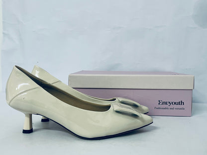 Envyouth Women's Pointed Toe Kitten Heels Pumps with Square Buckle | Fashionable Versatile Office & Daily Shoes