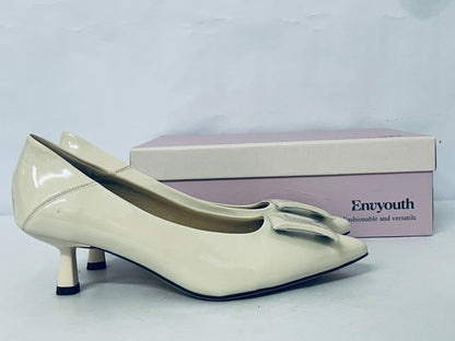 Envyouth Women's Pointed Toe Kitten Heels Pumps with Square Buckle | Fashionable Versatile Office & Daily Shoes