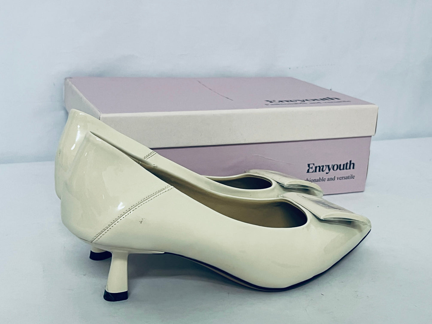 Envyouth Women's Pointed Toe Kitten Heels Pumps with Square Buckle | Fashionable Versatile Office & Daily Shoes