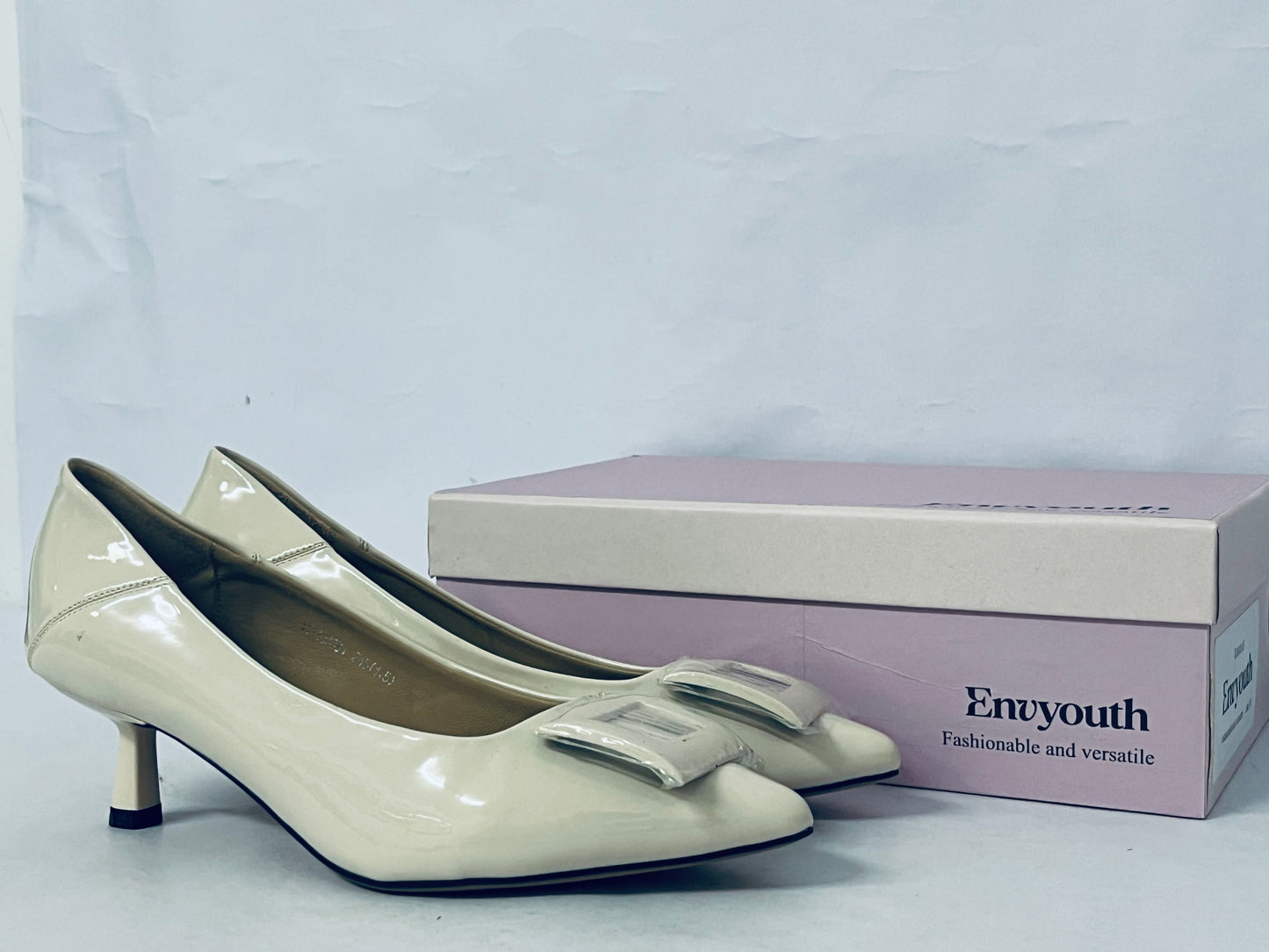 Envyouth Women's Pointed Toe Kitten Heels Pumps with Square Buckle | Fashionable Versatile Office & Daily Shoes
