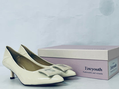 Envyouth Women's Pointed Toe Kitten Heels Pumps with Square Buckle | Fashionable Versatile Office & Daily Shoes