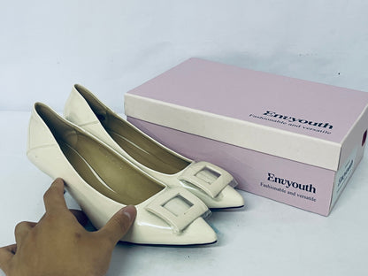 Envyouth Women's Pointed Toe Kitten Heels Pumps with Square Buckle | Fashionable Versatile Office & Daily Shoes