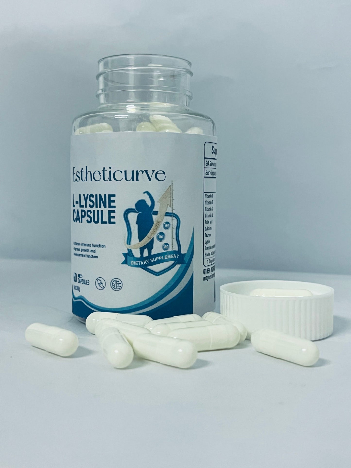 Estheticurve L-Lysine 1000mg Per Serving, 250 Servings, 60 Capsules - Gluten Free, Non-GMO, 500mg Per Capsule