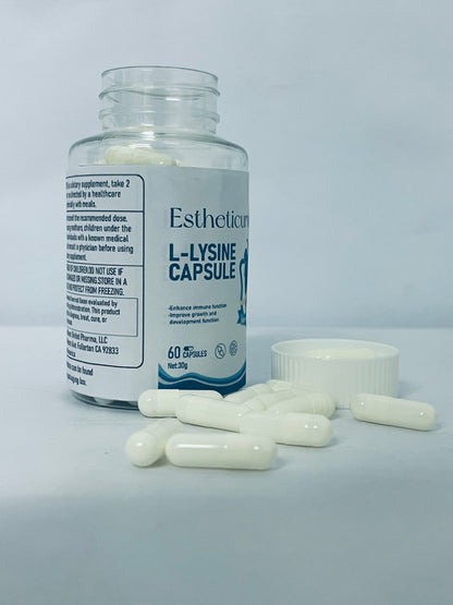 Estheticurve L-Lysine 1000mg Per Serving, 250 Servings, 60 Capsules - Gluten Free, Non-GMO, 500mg Per Capsule