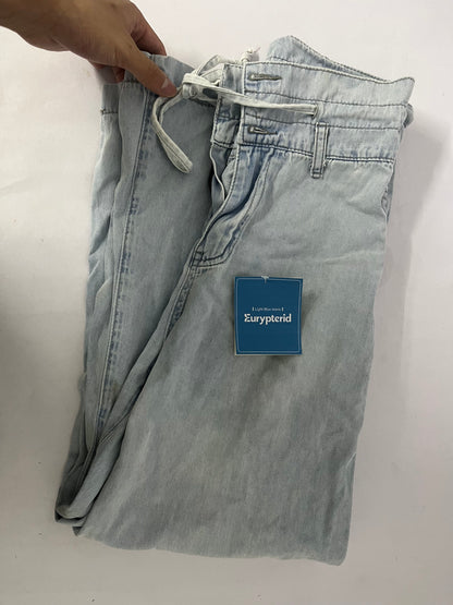 Eurypterid Jeans Light Blue Washed Drawstring Jeans - A Dual Fusion of Comfort and Trend, Redefining Your Daily Dressing Style