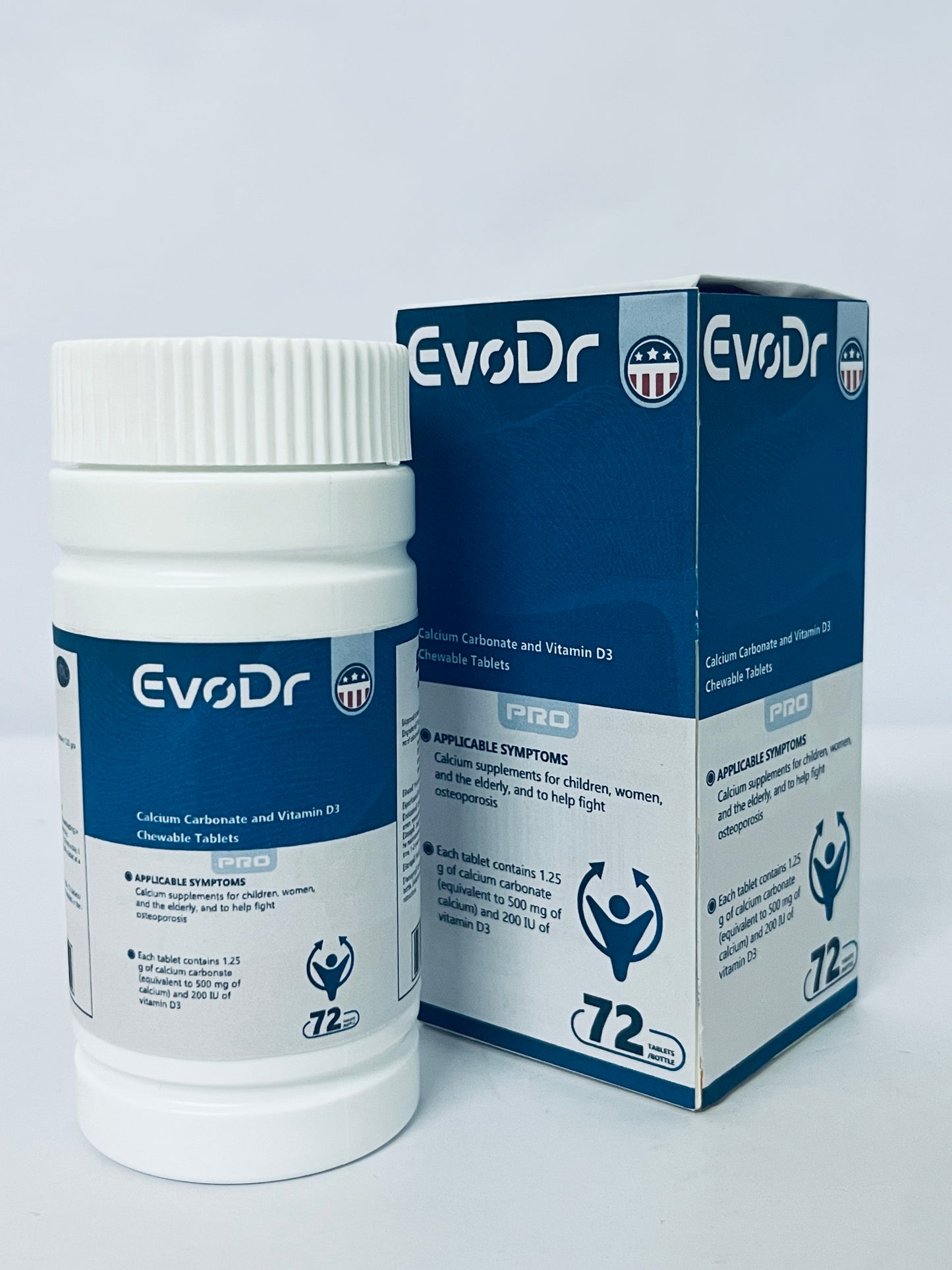 EvoDr Calcium Carbonate & Vitamin D3 Chewable Tablets - 72 Count | Calcium Supplement for Women, Men, & Seniors to Support Bone Health