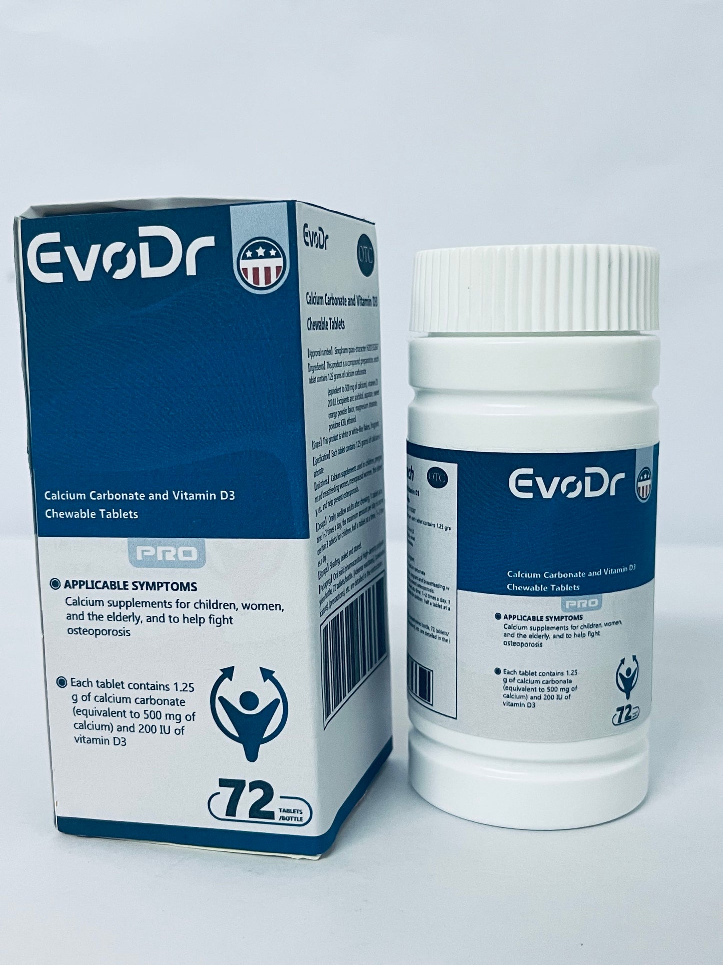 EvoDr Calcium Carbonate & Vitamin D3 Chewable Tablets - 72 Count | Calcium Supplement for Women, Men, & Seniors to Support Bone Health
