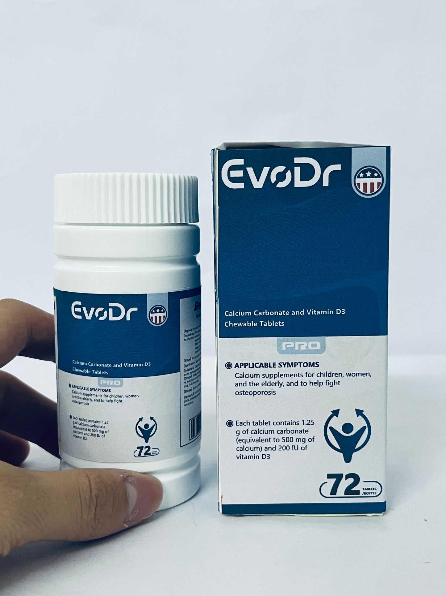 EvoDr Calcium Carbonate & Vitamin D3 Chewable Tablets - 72 Count | Calcium Supplement for Women, Men, & Seniors to Support Bone Health