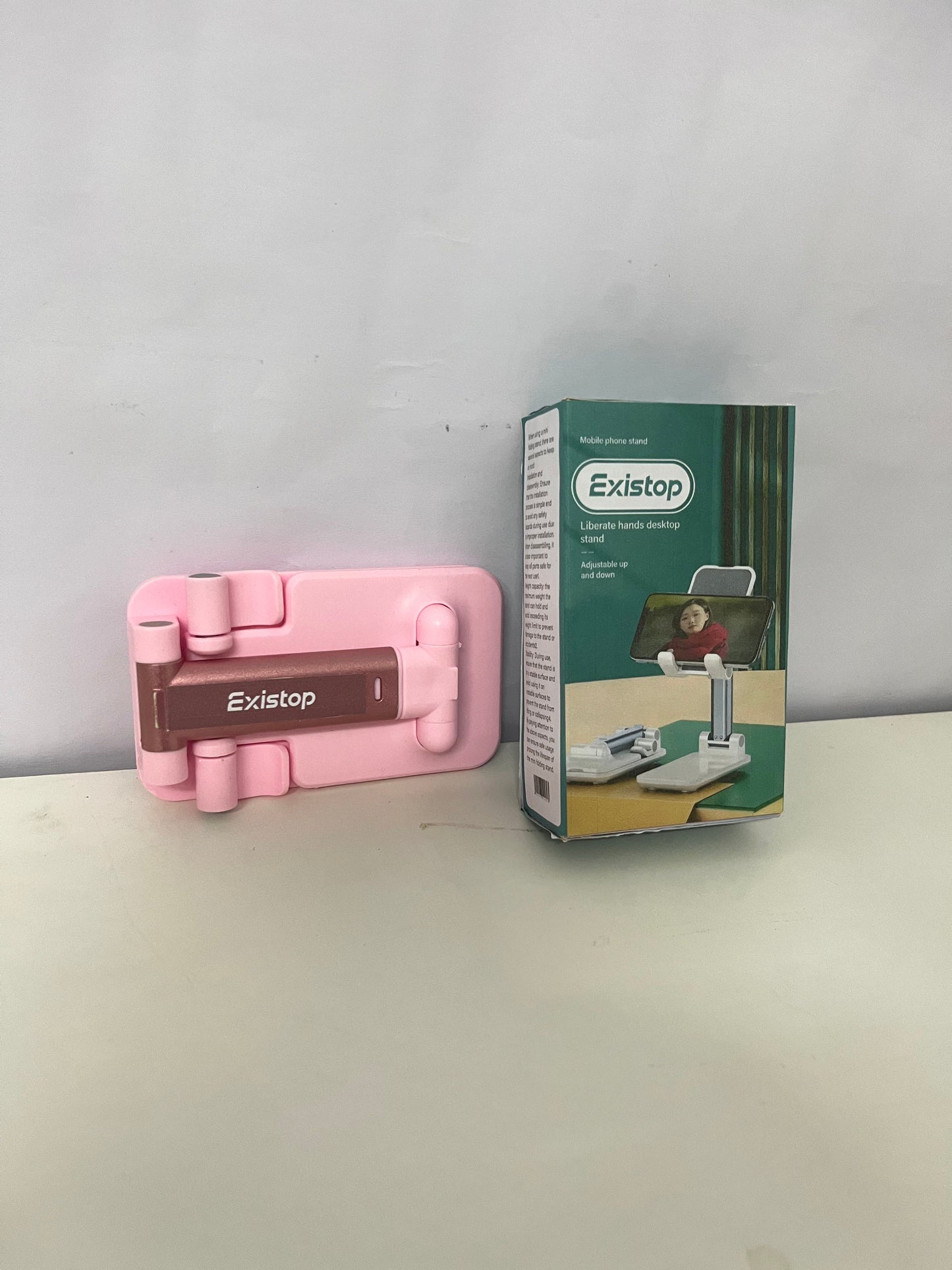 Existop Adjustable Desktop Phone Stand, Pink Portable Foldable Phone Holder, Hands-Free for Watching Videos, Live Streaming, Studying, Video Calling