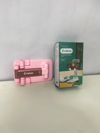 Existop Adjustable Desktop Phone Stand, Pink Portable Foldable Phone Holder, Hands-Free for Watching Videos, Live Streaming, Studying, Video Calling