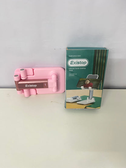 Existop Adjustable Desktop Phone Stand, Pink Portable Foldable Phone Holder, Hands-Free for Watching Videos, Live Streaming, Studying, Video Calling