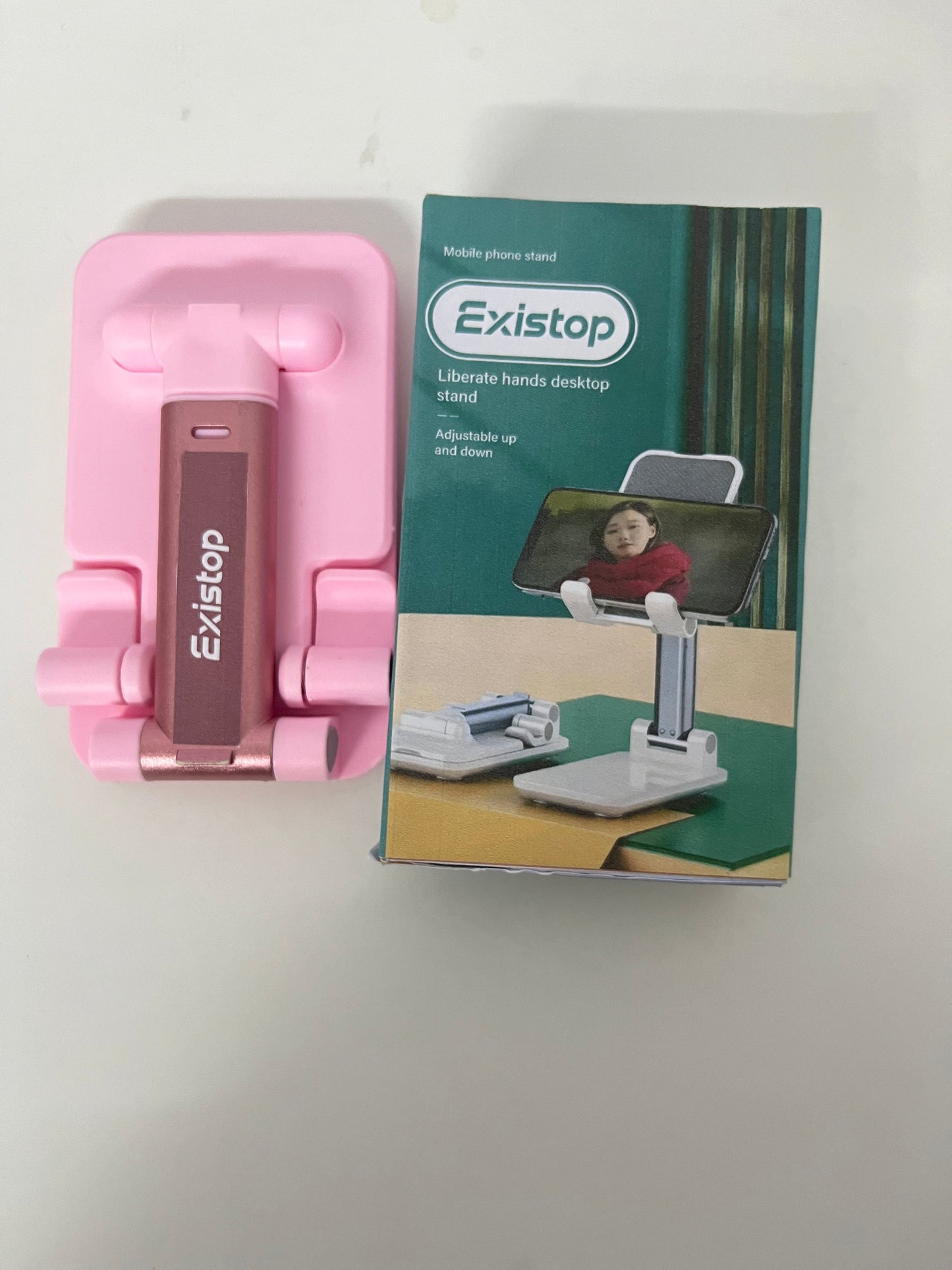 Existop Adjustable Desktop Phone Stand, Pink Portable Foldable Phone Holder, Hands-Free for Watching Videos, Live Streaming, Studying, Video Calling