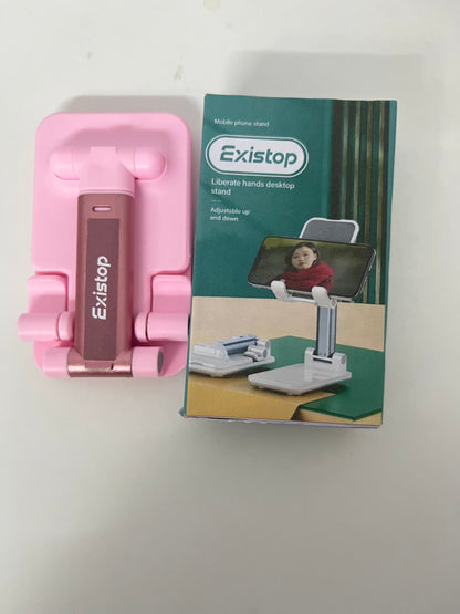Existop Adjustable Desktop Phone Stand, Pink Portable Foldable Phone Holder, Hands-Free for Watching Videos, Live Streaming, Studying, Video Calling