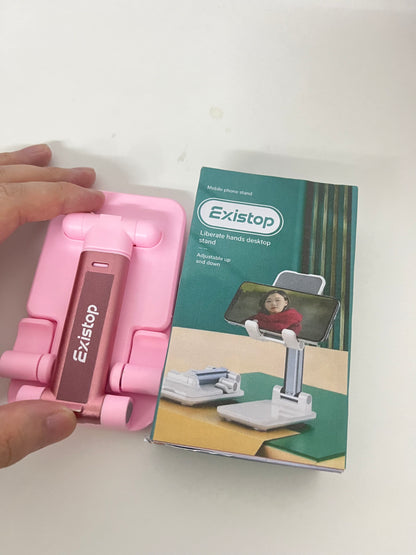 Existop Adjustable Desktop Phone Stand, Pink Portable Foldable Phone Holder, Hands-Free for Watching Videos, Live Streaming, Studying, Video Calling
