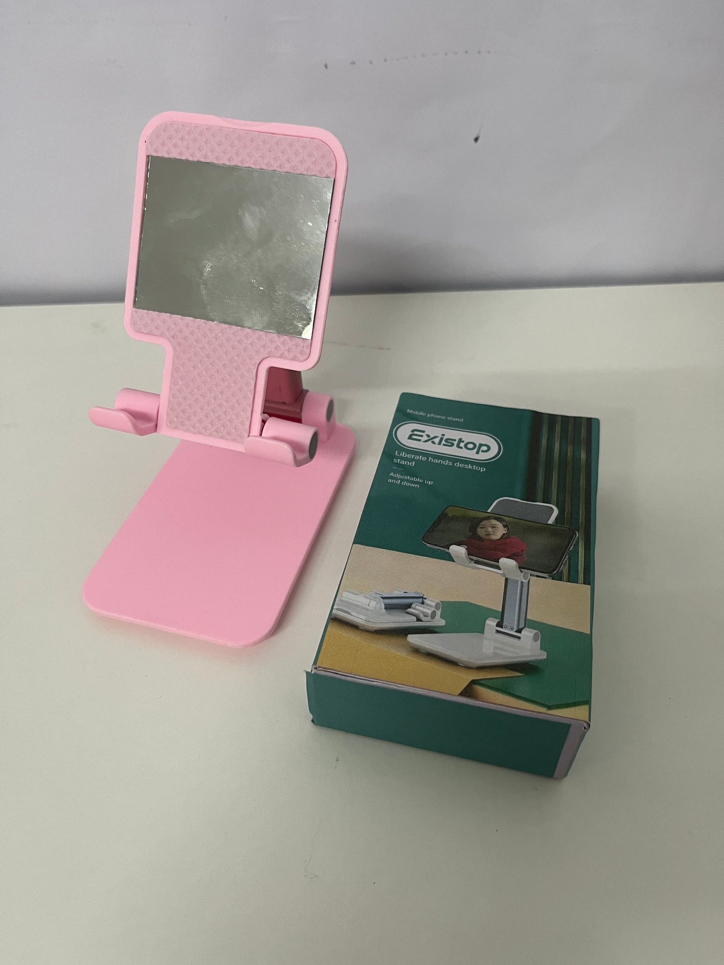 Existop Adjustable Desktop Phone Stand, Pink Portable Foldable Phone Holder, Hands-Free for Watching Videos, Live Streaming, Studying, Video Calling
