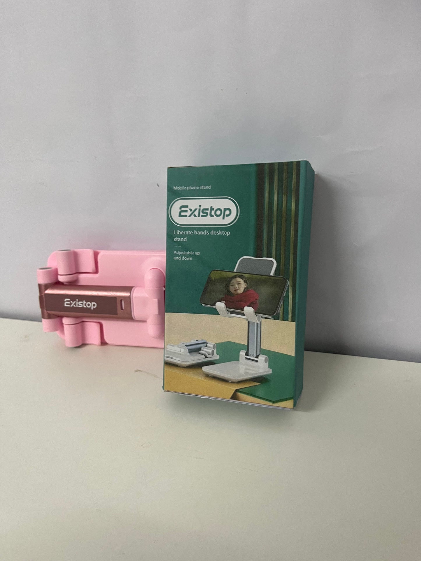 Existop Adjustable Desktop Phone Stand, Pink Portable Foldable Phone Holder, Hands-Free for Watching Videos, Live Streaming, Studying, Video Calling
