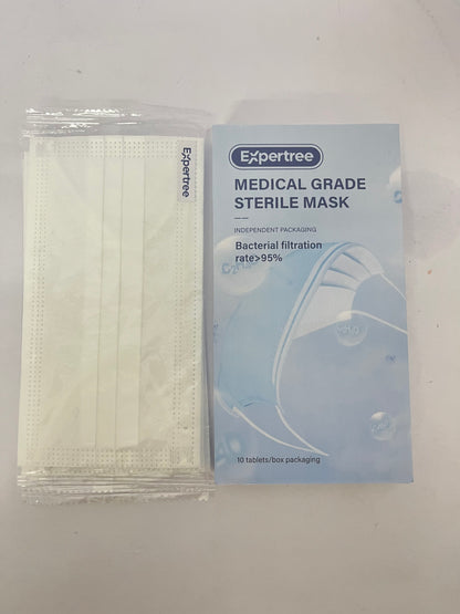 Expertree Disposable Face Masks, 3-Ply ASTM Level 3 Medical Grade, FSA/HSA Eligible, Breathable & Comfortable for Allergy/Sun Protection, 10 Pack White