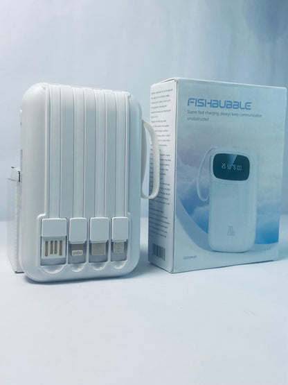 FISHBUBBLE Portable Charger 5000mAh with Built-in 4 Cables, PD 20W Fast Charging Power Bank for iPhone,White