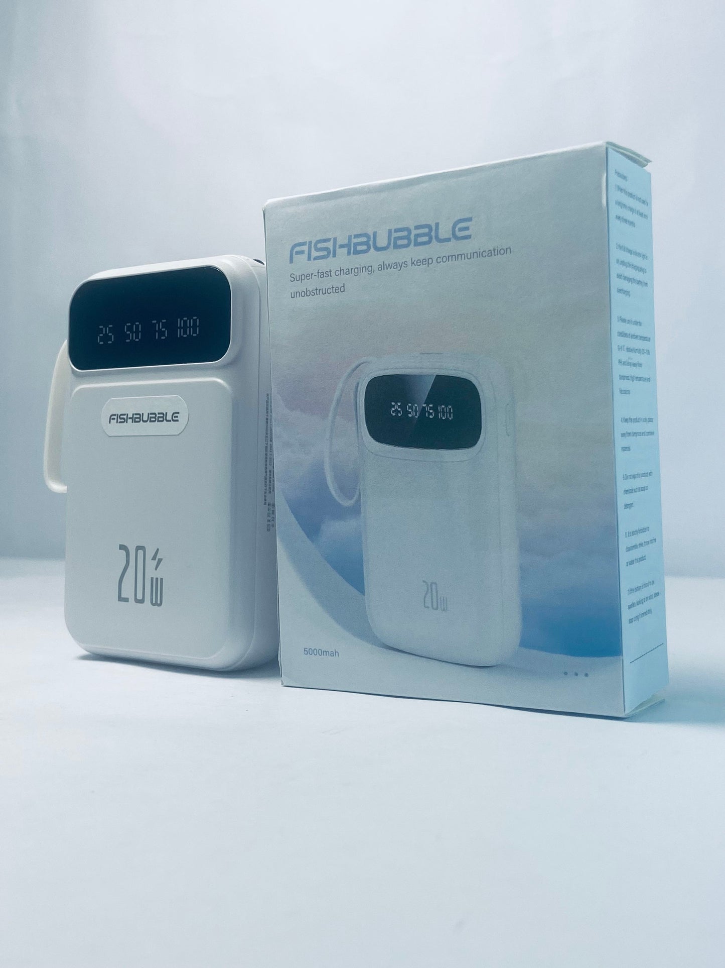 FISHBUBBLE Portable Charger 5000mAh with Built-in 4 Cables, PD 20W Fast Charging Power Bank for iPhone,White