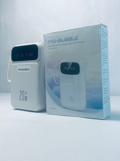 FISHBUBBLE Portable Charger 5000mAh with Built-in 4 Cables, PD 20W Fast Charging Power Bank for iPhone,White
