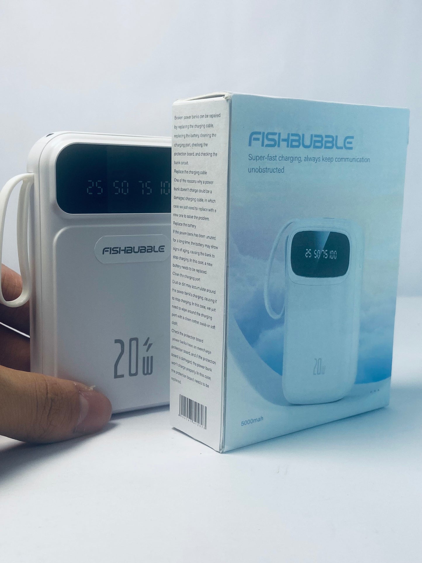 FISHBUBBLE Portable Charger 5000mAh with Built-in 4 Cables, PD 20W Fast Charging Power Bank for iPhone,White