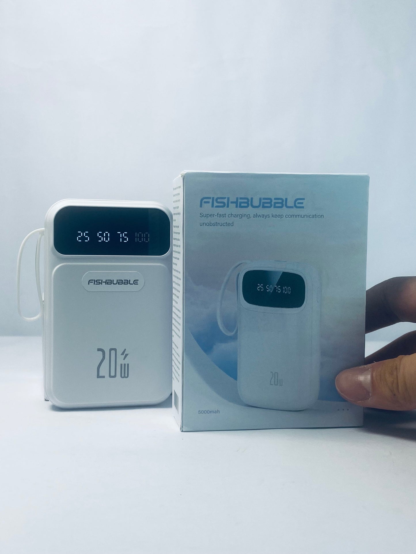 FISHBUBBLE Portable Charger 5000mAh with Built-in 4 Cables, PD 20W Fast Charging Power Bank for iPhone,White