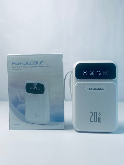 FISHBUBBLE Portable Charger 5000mAh with Built-in 4 Cables, PD 20W Fast Charging Power Bank for iPhone,White