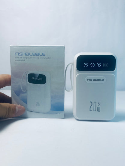 FISHBUBBLE Portable Charger 5000mAh with Built-in 4 Cables, PD 20W Fast Charging Power Bank for iPhone,White